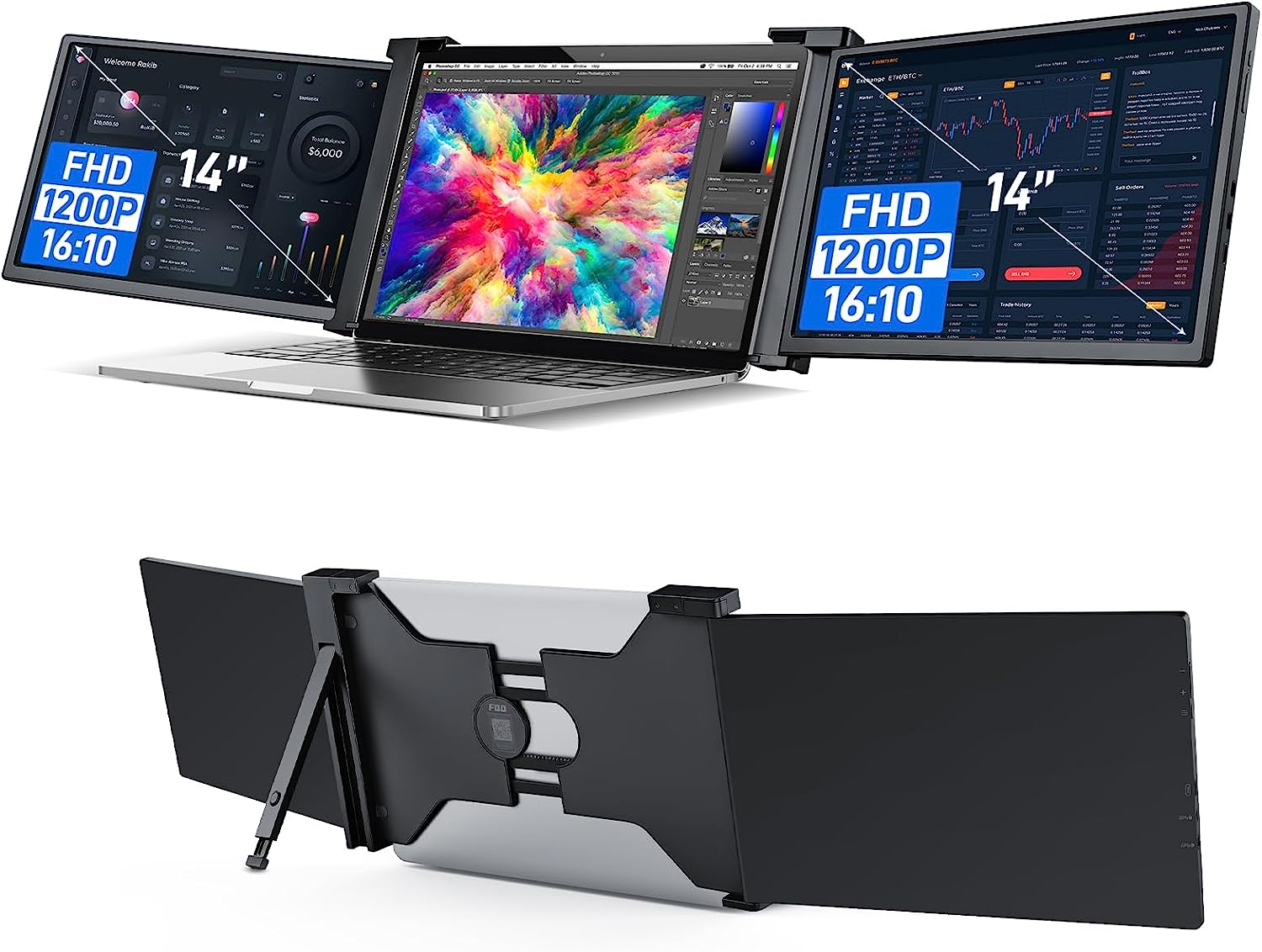 14” Triple Laptop Monitor, 1920 * 1200P Portable Monitor with 16:10 Screen-FQQ  S15