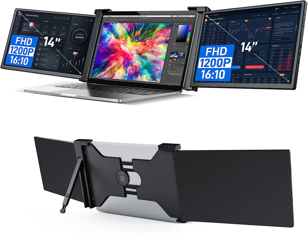 14” Triple Laptop Monitor, 1920 * 1200P Portable Monitor with 16:10 ...